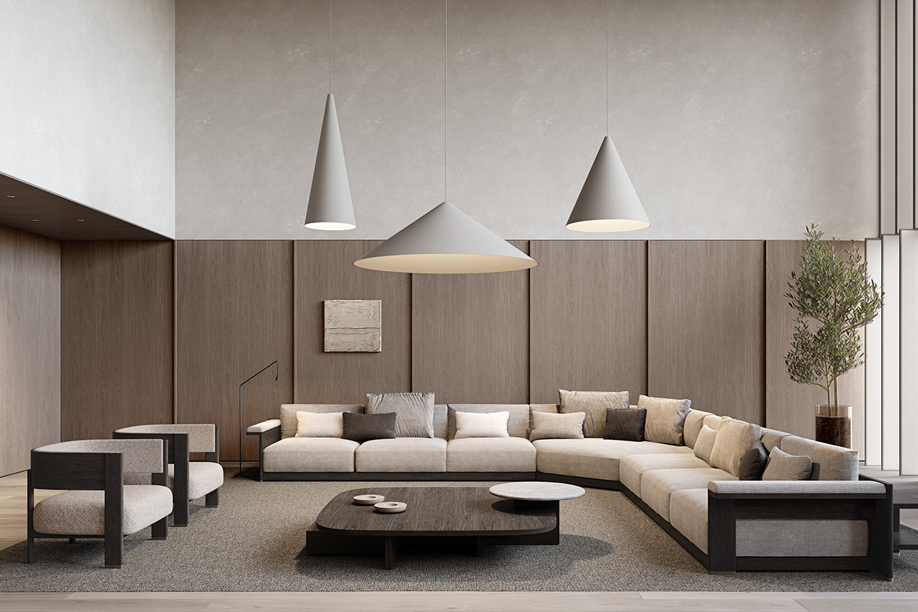 La mesa de centro Estrato y el sofá Jude, diseñados por Frances Rifé para la colección Forwards de Alexandra, infunden un aire lujoso a este moderno salón.