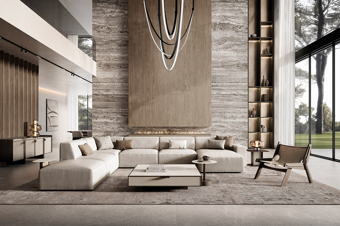 Boston living room inspired by nature and comfort with a refined contemporary luxury aesthetic