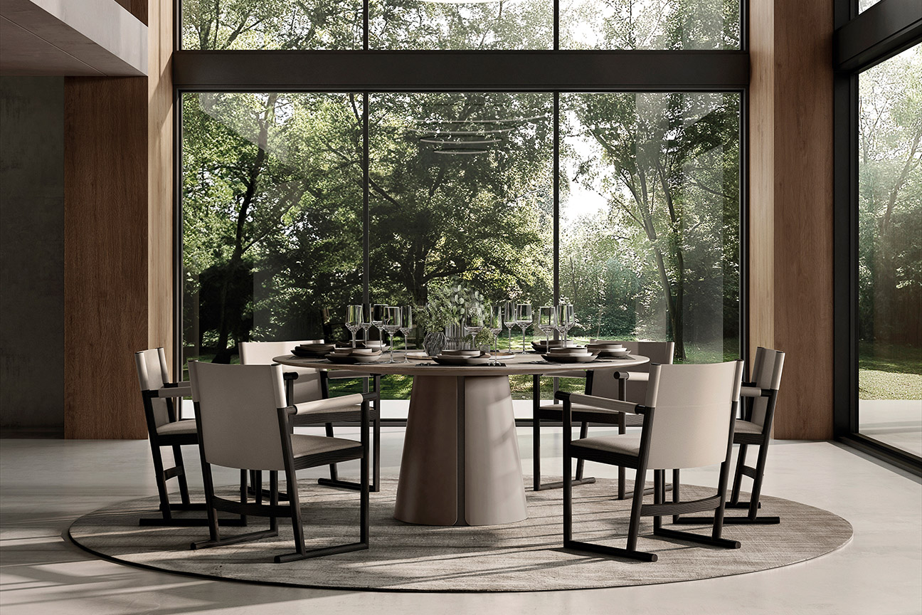 Dining room designed by Buratti in modern Italian style with Spanish craftsmanship and high quality finishes