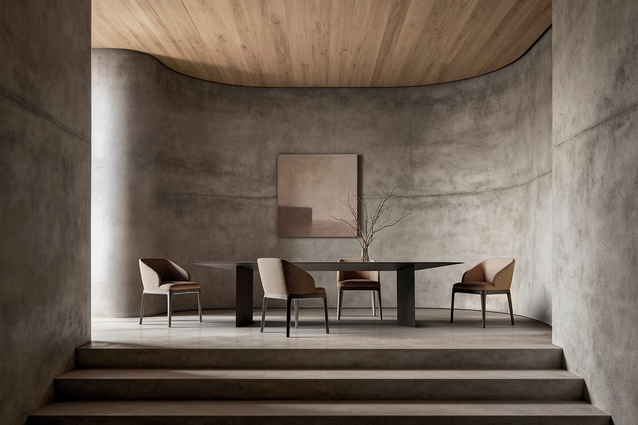 Avant-garde dining room with signature design by Jacobo Ventura and Gabriel Teixido, contemporary sophistication.