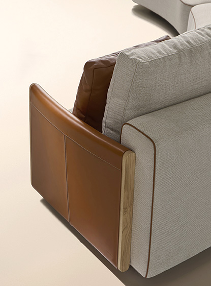 Close-up of the Alexandra Giglio sofa armrest, showcasing its beautifully handcrafted leather finish