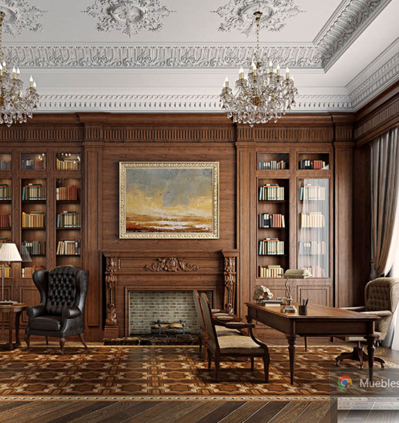Executive office with custom-made shelving.