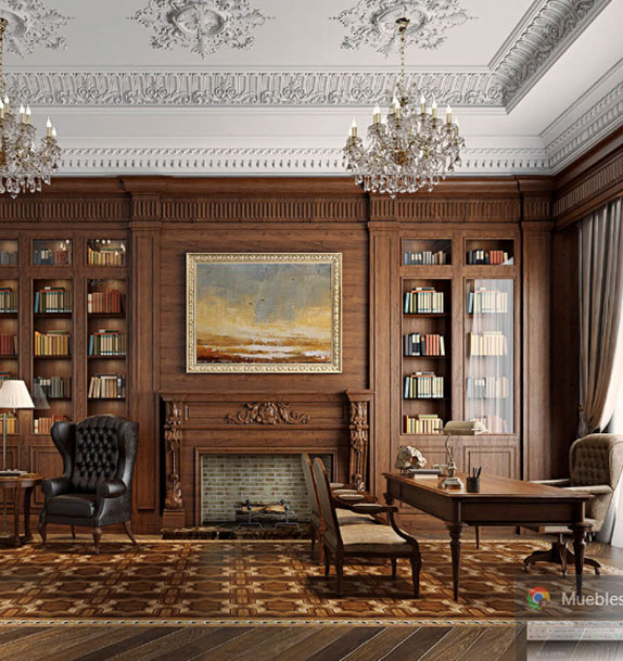 Executive office with custom-made shelving.