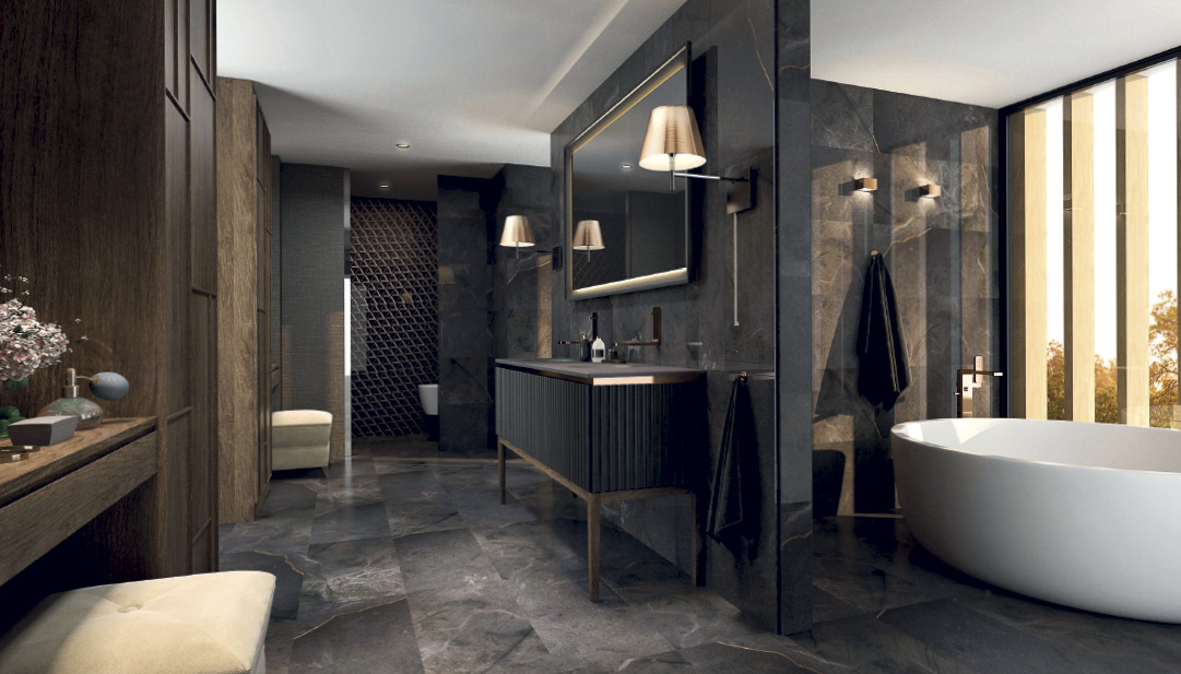 3D design of a bathroom for an interior design project of a luxury home.