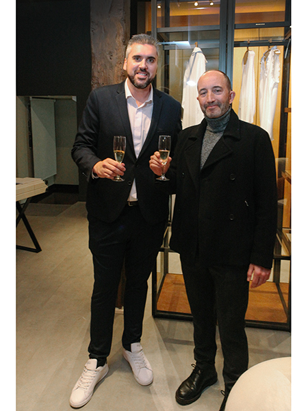Rubén Santiuste, CEO of Uecko, and Juan Manuel Ventura, CEO of Alexandra cheering at the opening of the new shop in Donostia.
