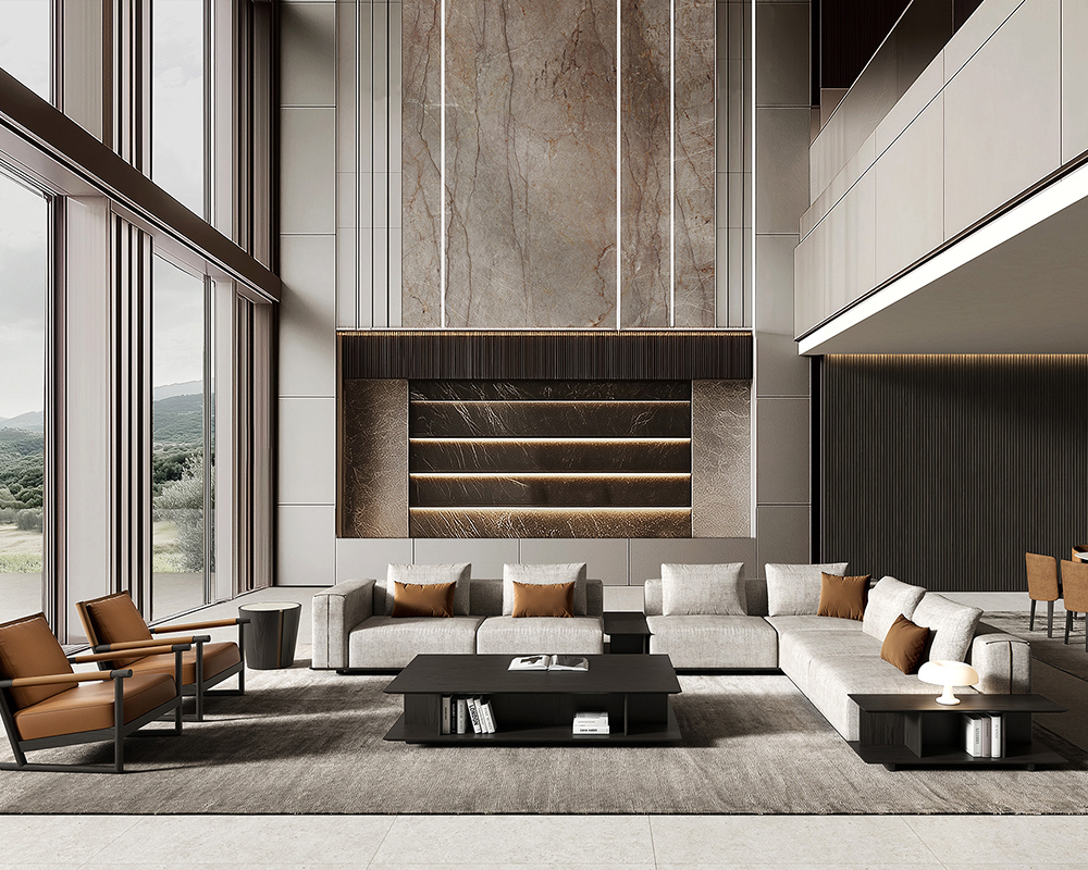 Diseño de un salón con aires mediterráneos, con los muebles de la colección Isole de Gabriele e Oscar Buratti e interiorismo de Colección Alexandra.